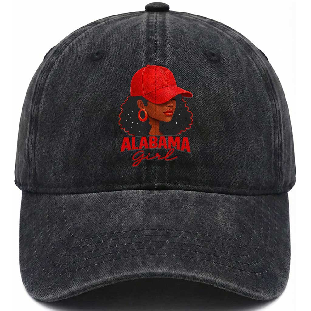 Vintage Alabama Girl Washed Cotton Baseball Cap Bama Fan Black Women Sports Lover