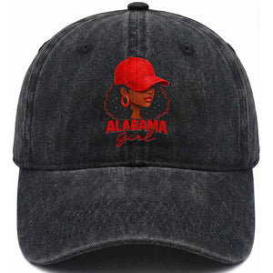 Vintage Alabama Girl Washed Cotton Baseball Cap Bama Fan Black Women Sports Lover