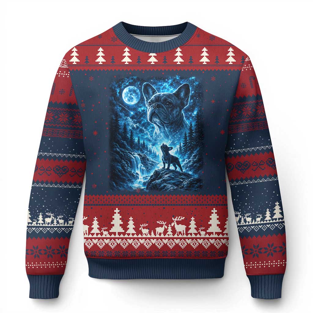 French Bulldog Howling To The Moon Ugly Christmas Sweater Vintage Graphic Dog Lovers Silly Frenchy Bulldog Mom TS10 Navy Red Print Your Wear