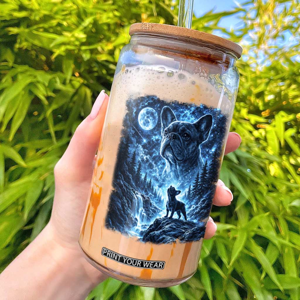 French Bulldog Howling To The Moon Glass Can Vintage Graphic Dog Lovers Silly Frenchy Bulldog Mom TS10 Black Print Your Wear