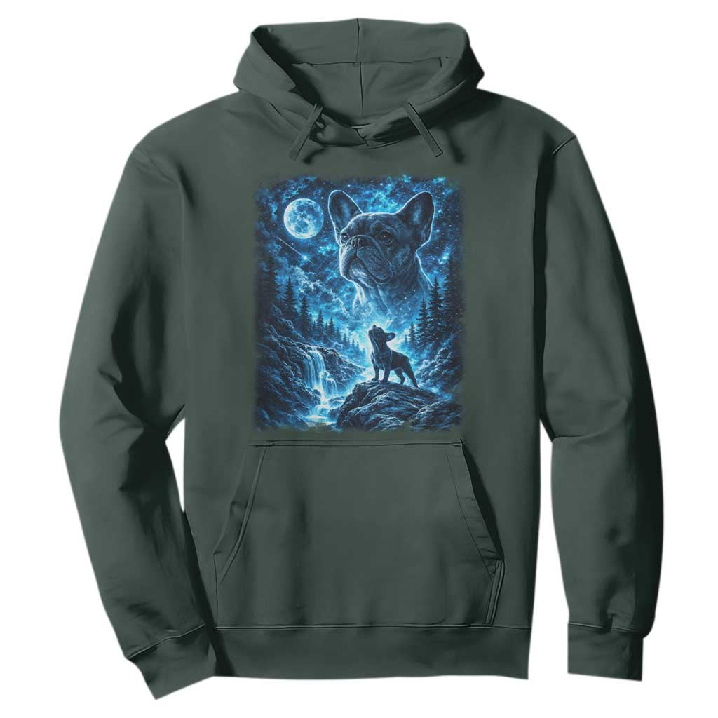 French Bulldog Howling To The Moon Hoodie Vintage Graphic Dog Lovers Silly Frenchy Bulldog Mom TS10 Dark Forest Green Print Your Wear