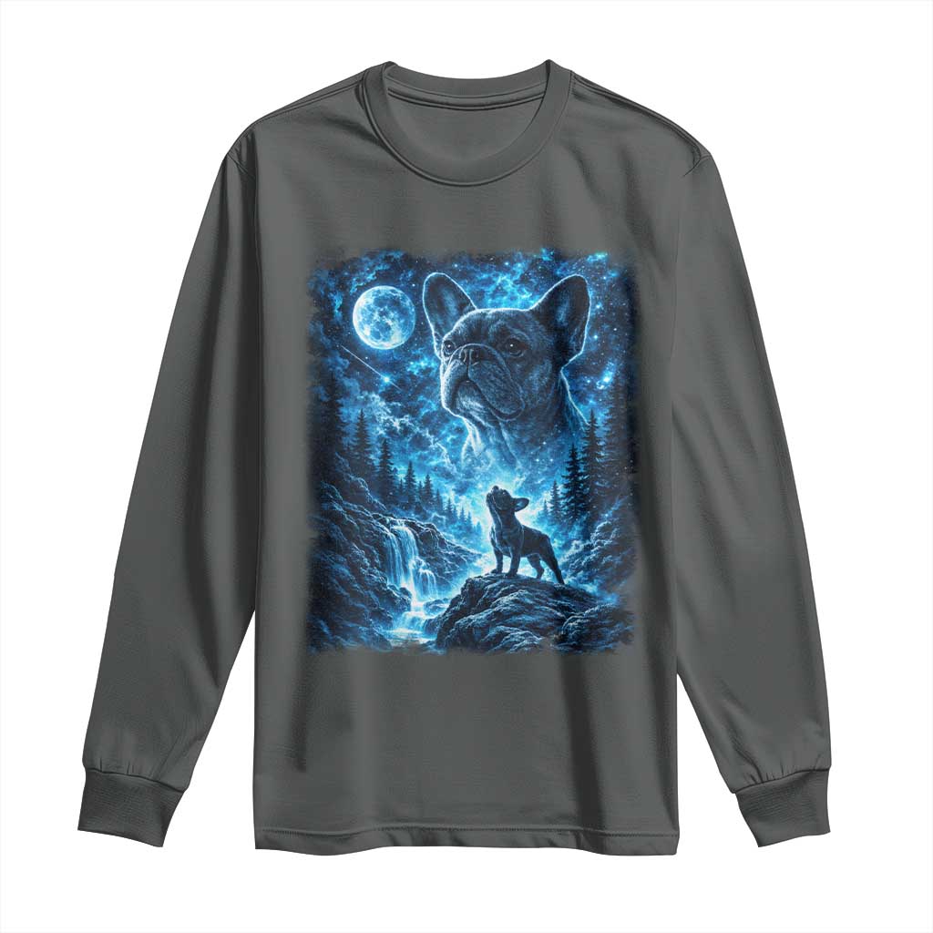 French Bulldog Howling To The Moon Long Sleeve Shirt Vintage Graphic Dog Lovers Silly Frenchy Bulldog Mom TS10 Dark Heather Print Your Wear