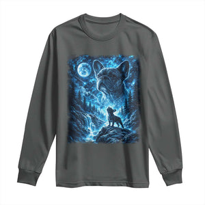 French Bulldog Howling To The Moon Long Sleeve Shirt Vintage Graphic Dog Lovers Silly Frenchy Bulldog Mom TS10 Dark Heather Print Your Wear