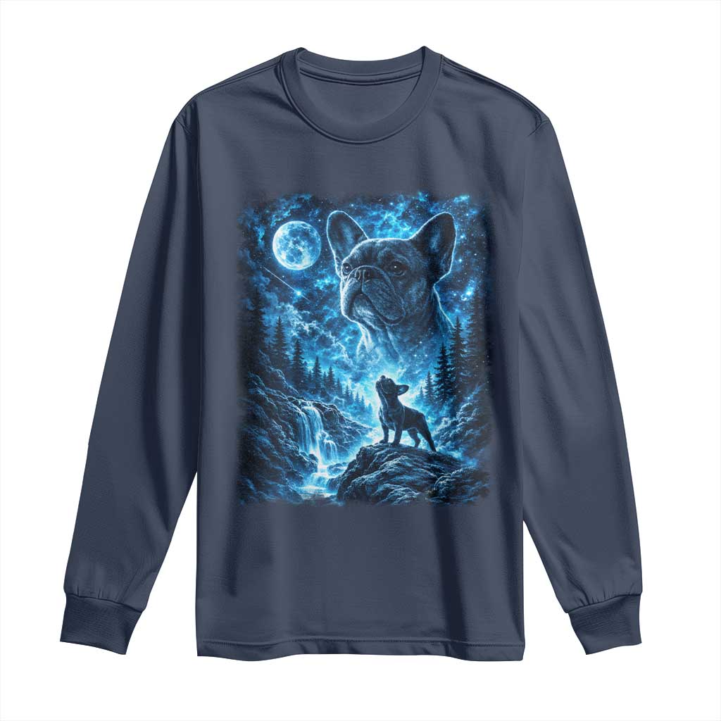 French Bulldog Howling To The Moon Long Sleeve Shirt Vintage Graphic Dog Lovers Silly Frenchy Bulldog Mom TS10 Navy Print Your Wear
