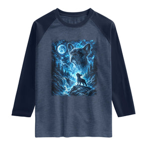 French Bulldog Howling To The Moon Raglan Shirt Vintage Graphic Dog Lovers Silly Frenchy Bulldog Mom TS10 Heather Denim Navy Print Your Wear