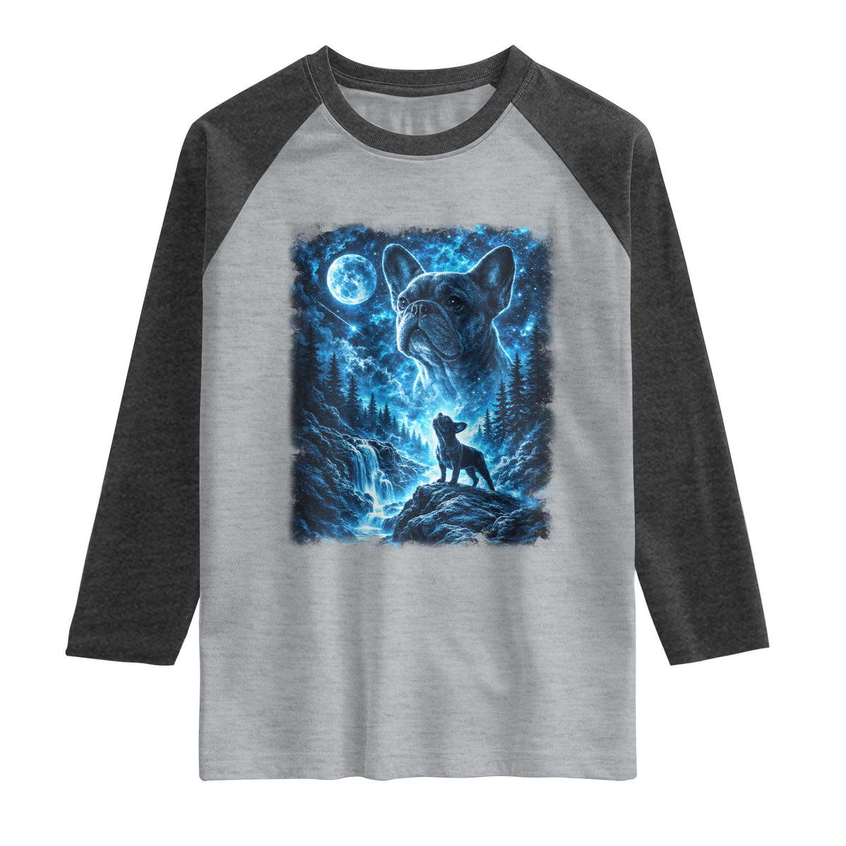 French Bulldog Howling To The Moon Raglan Shirt Vintage Graphic Dog Lovers Silly Frenchy Bulldog Mom TS10 Heather Gray Heather Charcoal Print Your Wear
