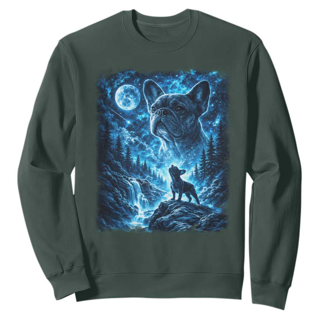 French Bulldog Howling To The Moon Sweatshirt Vintage Graphic Dog Lovers Silly Frenchy Bulldog Mom TS10 Dark Forest Green Print Your Wear