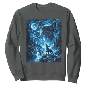 French Bulldog Howling To The Moon Sweatshirt Vintage Graphic Dog Lovers Silly Frenchy Bulldog Mom TS10 Dark Heather Print Your Wear