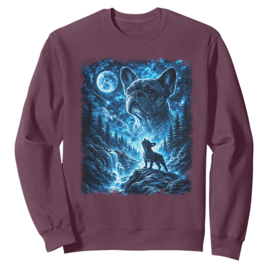 French Bulldog Howling To The Moon Sweatshirt Vintage Graphic Dog Lovers Silly Frenchy Bulldog Mom TS10 Maroon Print Your Wear