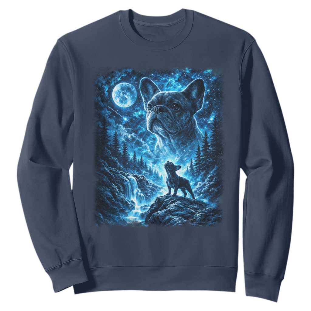 French Bulldog Howling To The Moon Sweatshirt Vintage Graphic Dog Lovers Silly Frenchy Bulldog Mom TS10 Navy Print Your Wear