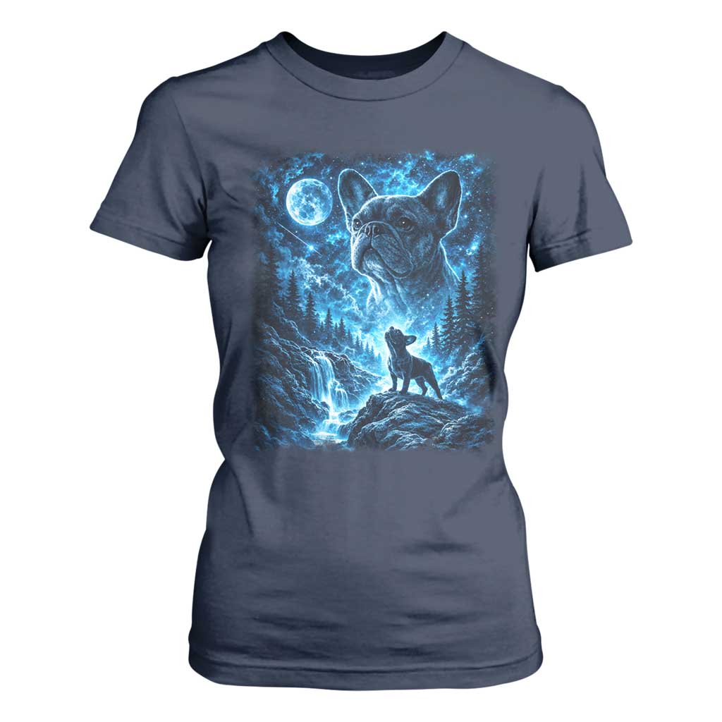 French Bulldog Howling To The Moon T Shirt For Women Vintage Graphic Dog Lovers Silly Frenchy Bulldog Mom TS10 Navy Print Your Wear