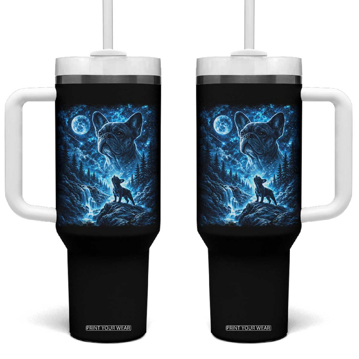 French Bulldog Howling To The Moon Tumbler With Handle Vintage Graphic Dog Lovers Silly Frenchy Bulldog Mom TS10 One Size: 40 oz Black Print Your Wear