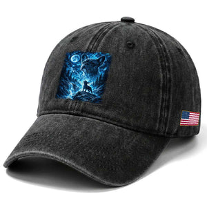French Bulldog Howling To The Moon Washed Cotton Baseball Cap Vintage Graphic Dog Lovers Silly Frenchy Bulldog Mom TS10 Print Your Wear