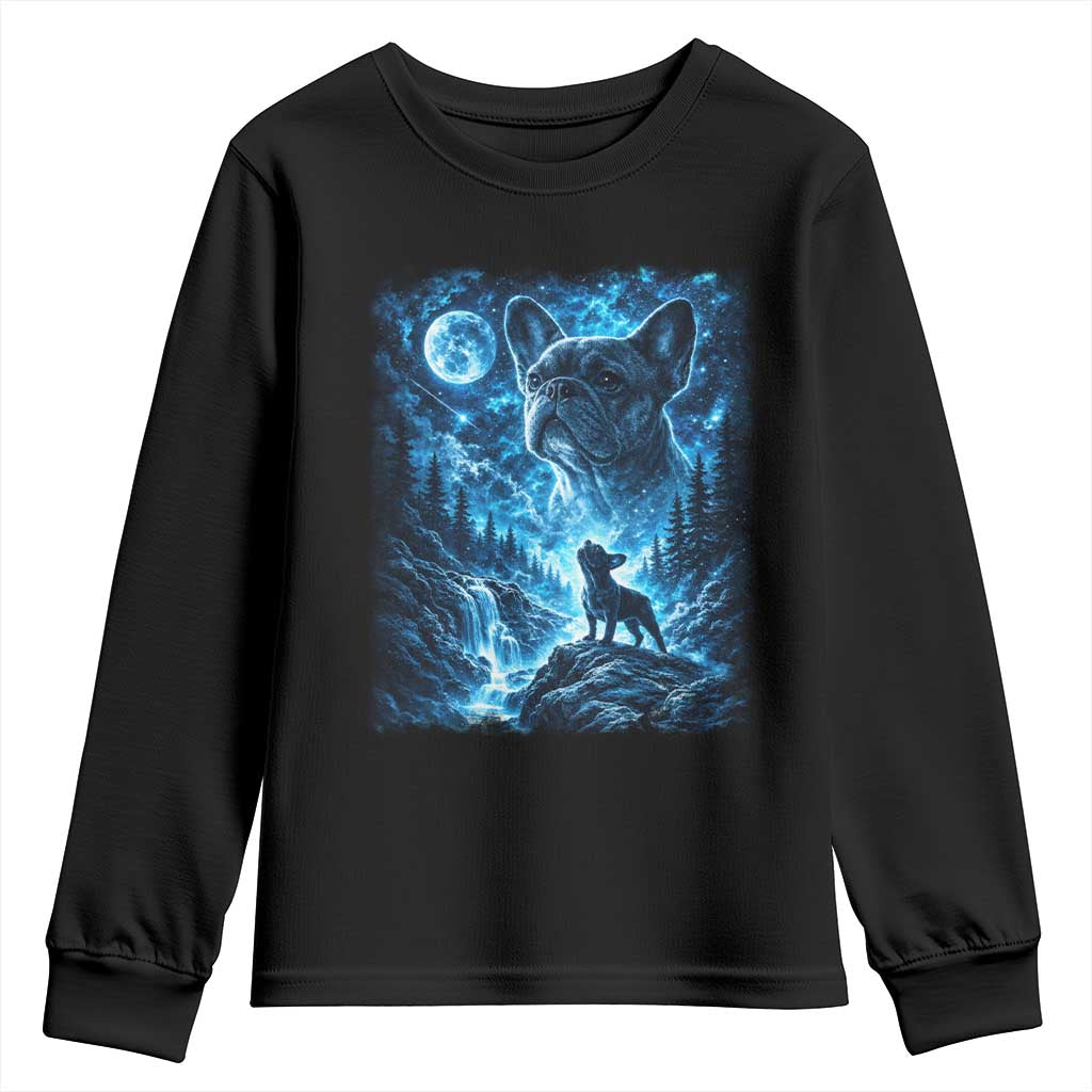 French Bulldog Howling To The Moon Youth Sweatshirt Vintage Graphic Dog Lovers Silly Frenchy Bulldog Mom TS10 Black Print Your Wear