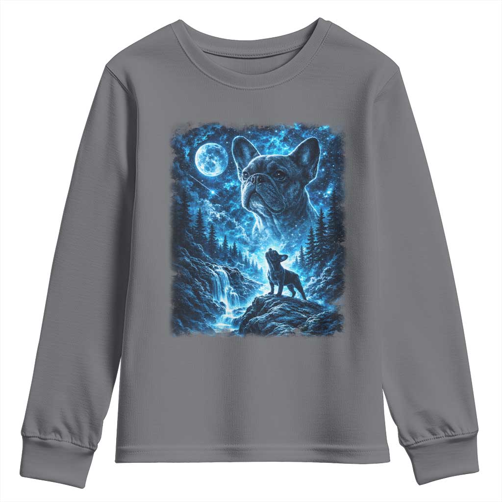 French Bulldog Howling To The Moon Youth Sweatshirt Vintage Graphic Dog Lovers Silly Frenchy Bulldog Mom TS10 Charcoal Print Your Wear