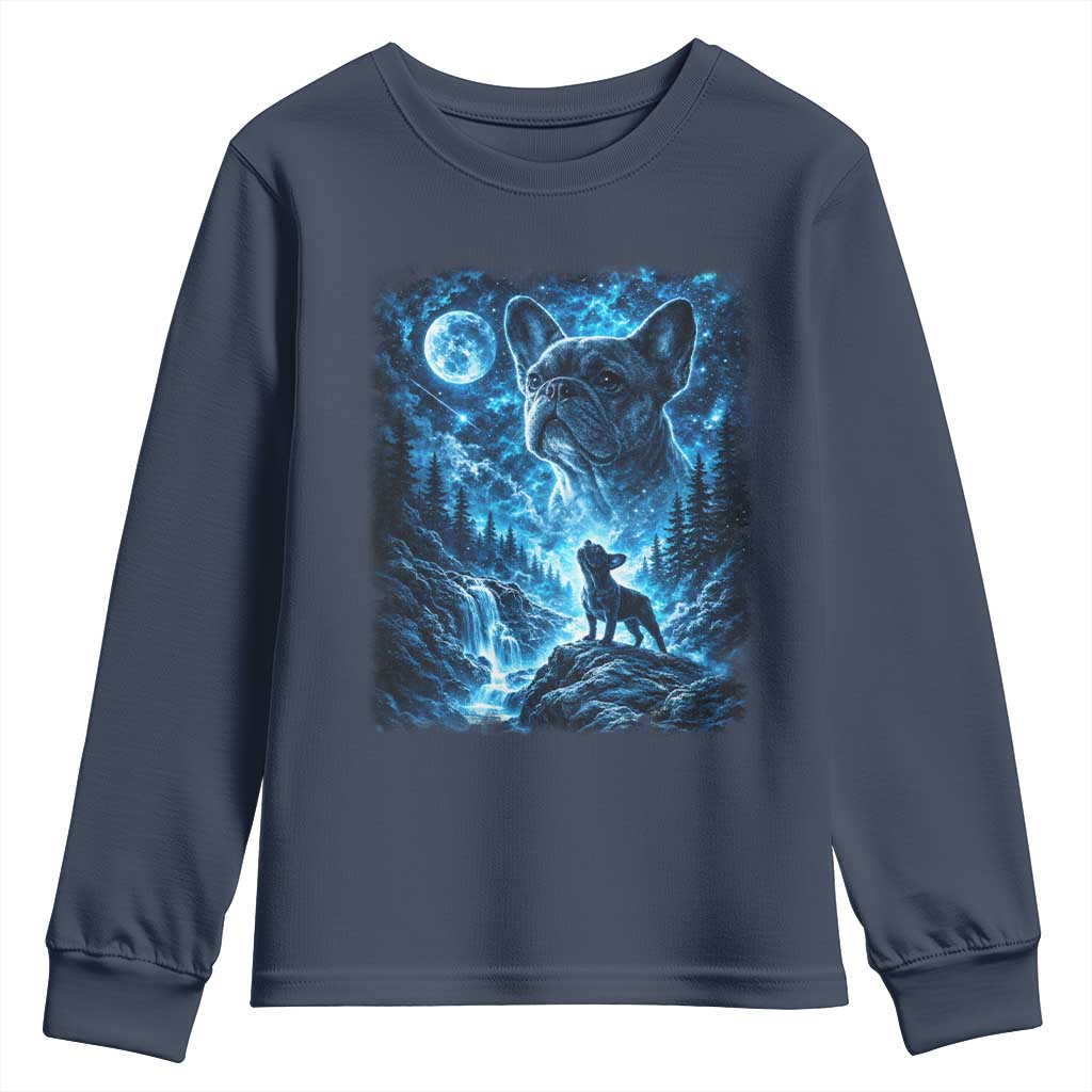 French Bulldog Howling To The Moon Youth Sweatshirt Vintage Graphic Dog Lovers Silly Frenchy Bulldog Mom TS10 Navy Print Your Wear