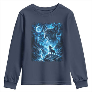 French Bulldog Howling To The Moon Youth Sweatshirt Vintage Graphic Dog Lovers Silly Frenchy Bulldog Mom TS10 Navy Print Your Wear