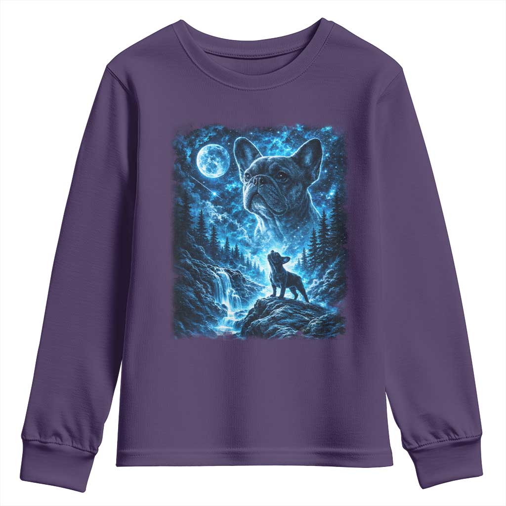French Bulldog Howling To The Moon Youth Sweatshirt Vintage Graphic Dog Lovers Silly Frenchy Bulldog Mom TS10 Purple Print Your Wear