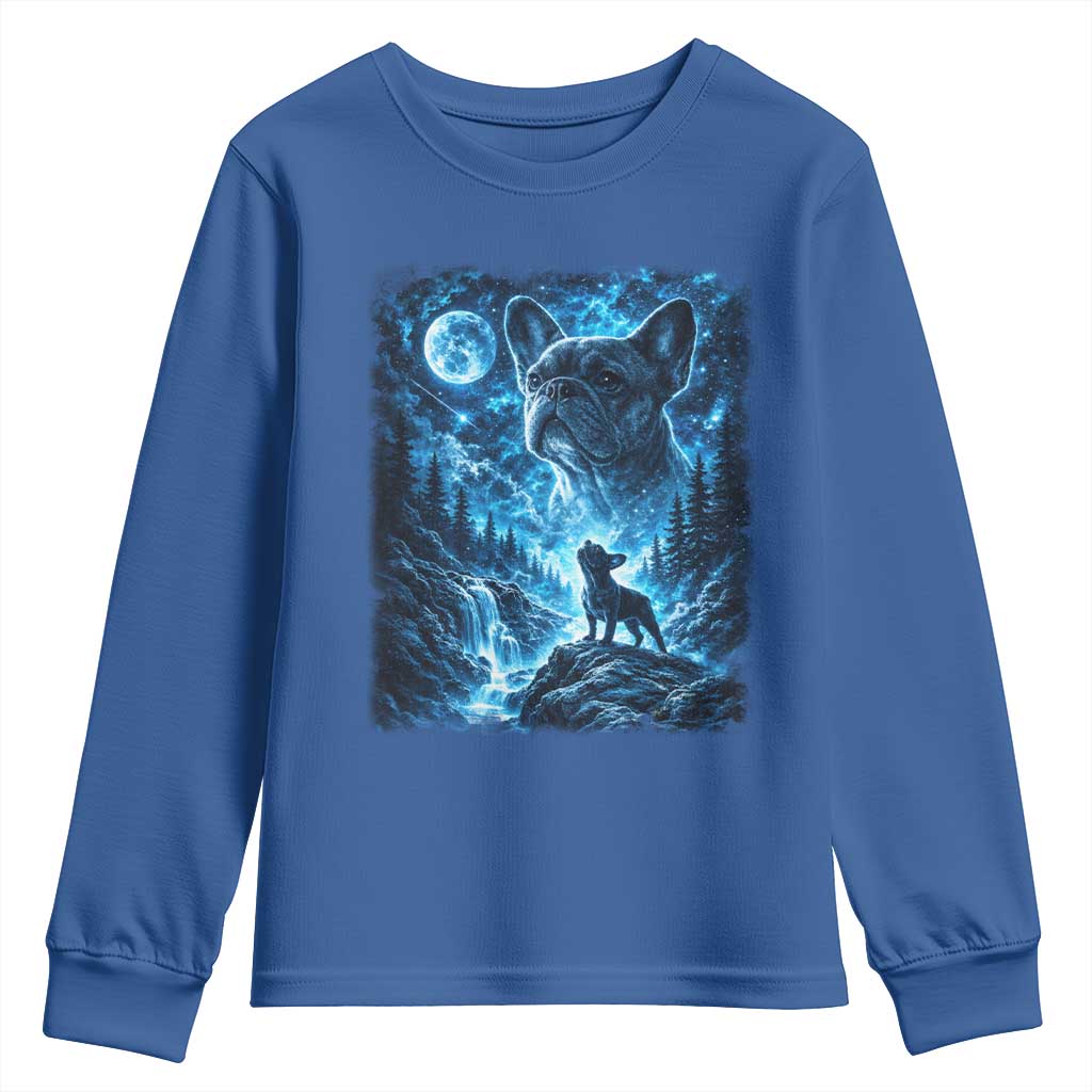 French Bulldog Howling To The Moon Youth Sweatshirt Vintage Graphic Dog Lovers Silly Frenchy Bulldog Mom TS10 Royal Blue Print Your Wear