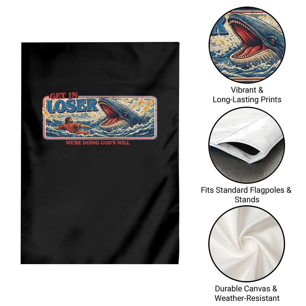 Funny Jonah And The Whale Garden Flag Christian Bible Get in Loser Were Doing Gods Will TS10 Print Your Wear