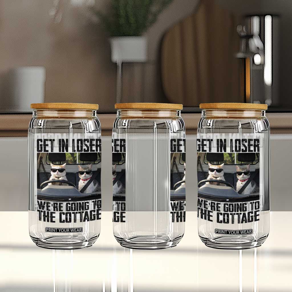 Get In Loser Were Going To The Cottage Glass Can Funny Cat Gifts Internet Memes TS10 Print Your Wear