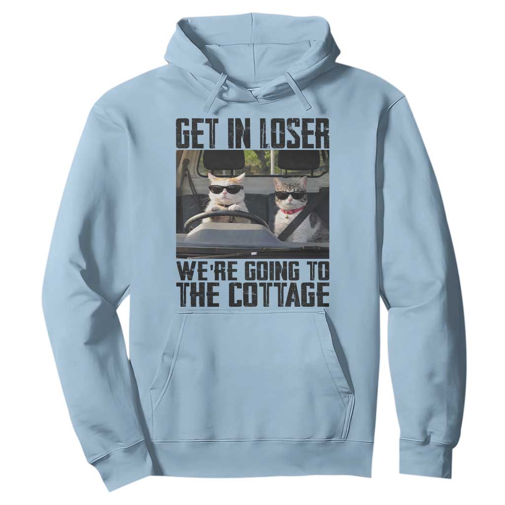 Get In Loser Were Going To The Cottage Hoodie Funny Cat Gifts Internet Memes TS10 Light Blue Print Your Wear