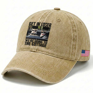 Get In Loser Were Going To The Cottage Washed Cotton Baseball Cap Funny Cat Gifts Internet Memes TS10 Print Your Wear