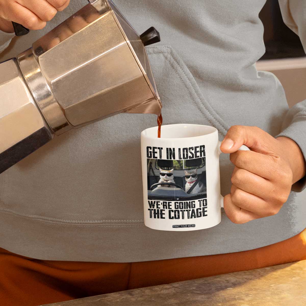 Get In Loser Were Going To The Cottage Coffee Mug Funny Cat Gifts Internet Memes TS10 Print Your Wear