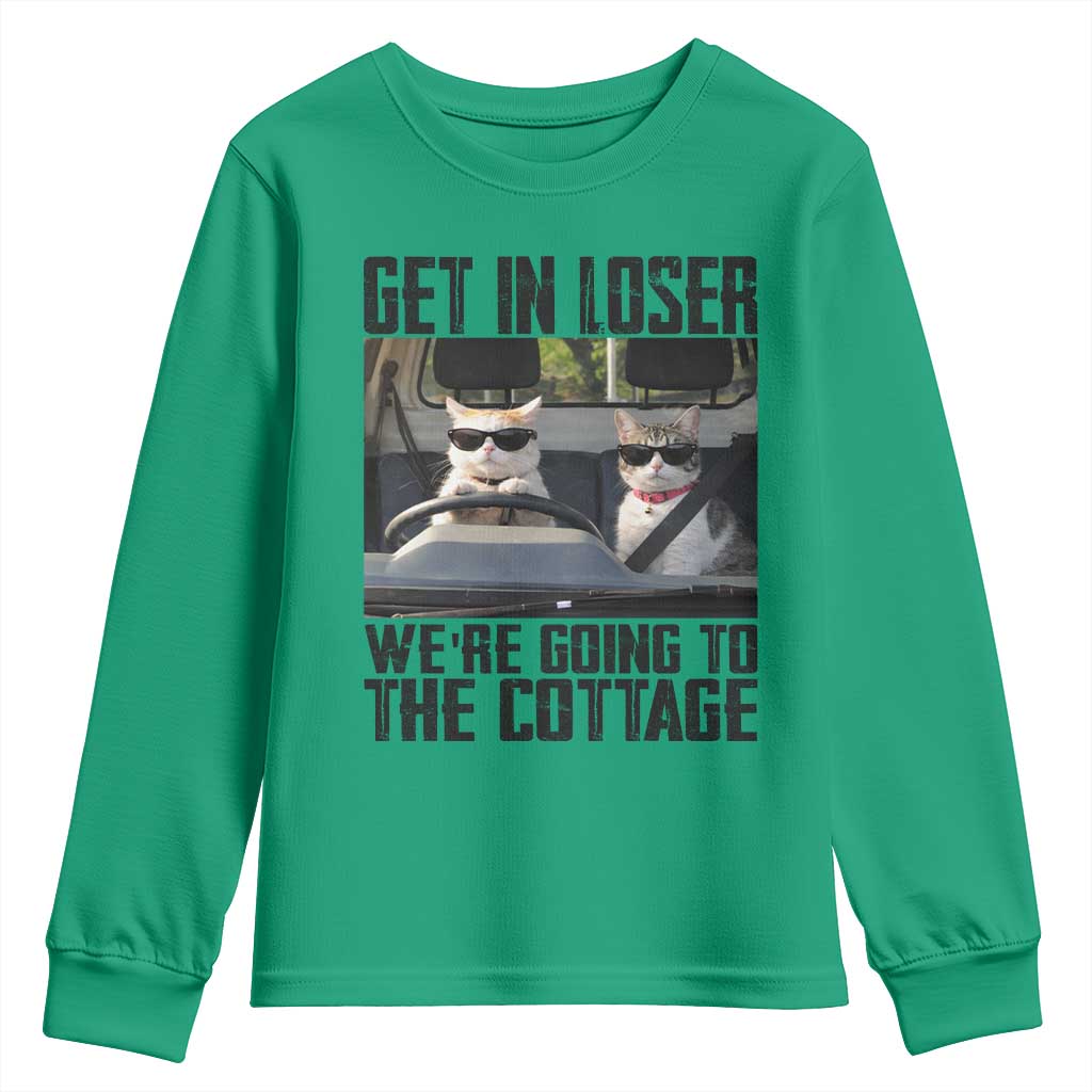 Get In Loser Were Going To The Cottage Youth Sweatshirt Funny Cat Gifts Internet Memes TS10 Irish Green Print Your Wear