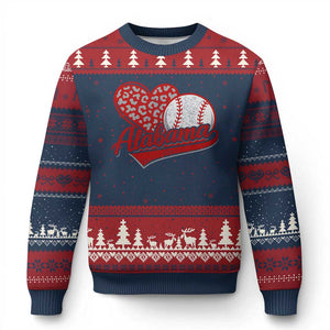 Alabama Fan Ugly Christmas Sweater AL Baseball Heart Graphic Sports Style 80s 90s TS10 Navy Red Print Your Wear