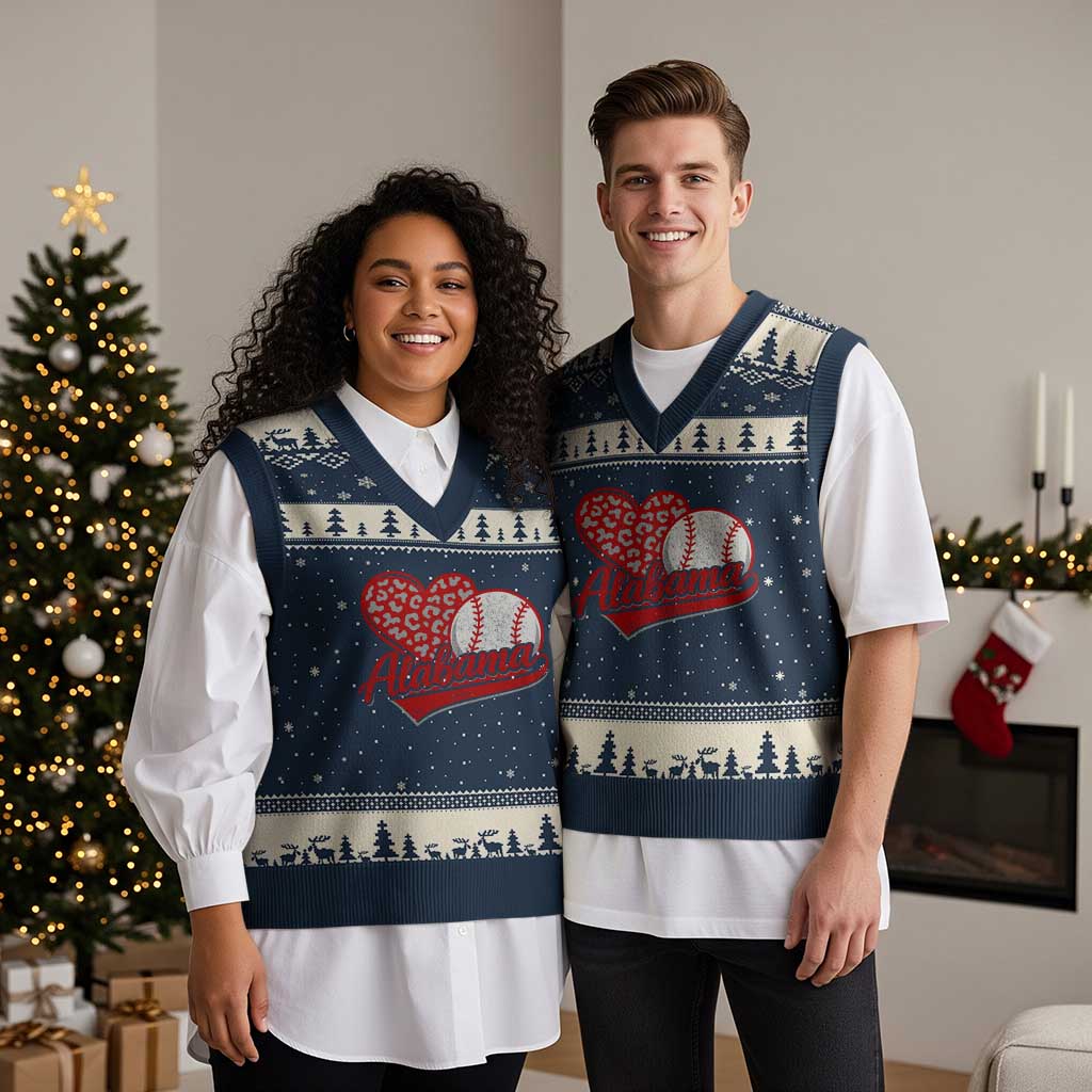 Alabama Fan V-Neck Knit Sweater Vest AL Baseball Heart Graphic Sports Style 80s 90s TS10 Navy Beige Print Your Wear