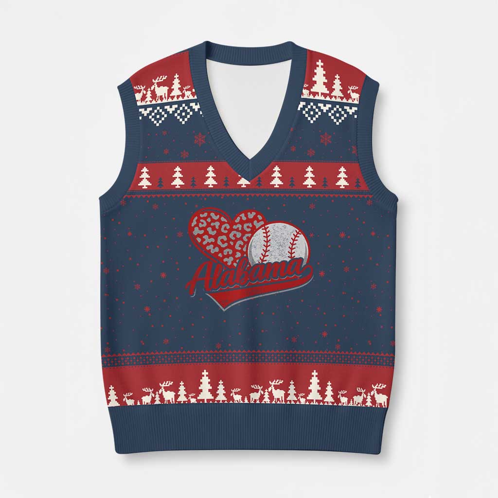 Alabama Fan V-Neck Knit Sweater Vest AL Baseball Heart Graphic Sports Style 80s 90s TS10 Navy Red Print Your Wear
