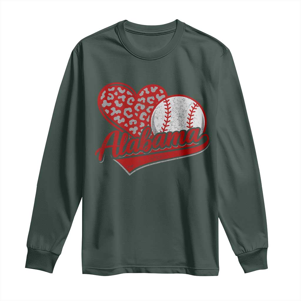 Alabama Fan Long Sleeve Shirt AL Baseball Heart Graphic Sports Style 80s 90s TS10 Dark Forest Green Print Your Wear