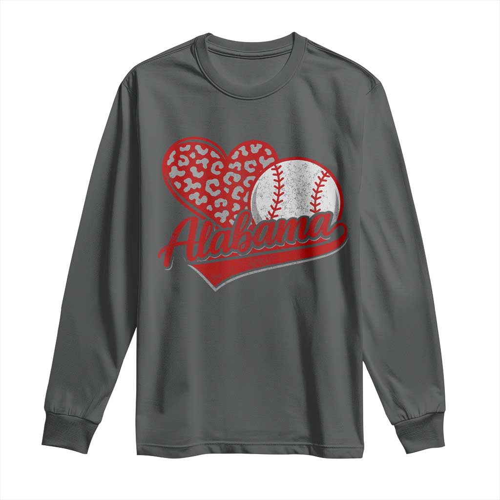 Alabama Fan Long Sleeve Shirt AL Baseball Heart Graphic Sports Style 80s 90s TS10 Dark Heather Print Your Wear