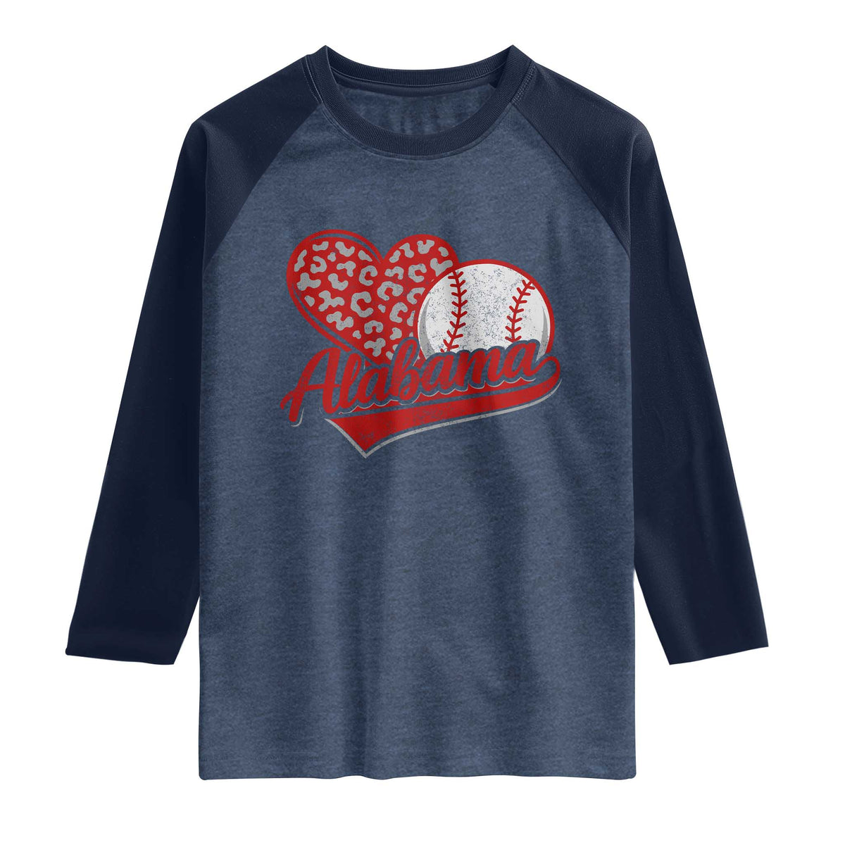 Alabama Fan Raglan Shirt AL Baseball Heart Graphic Sports Style 80s 90s TS10 Heather Denim Navy Print Your Wear