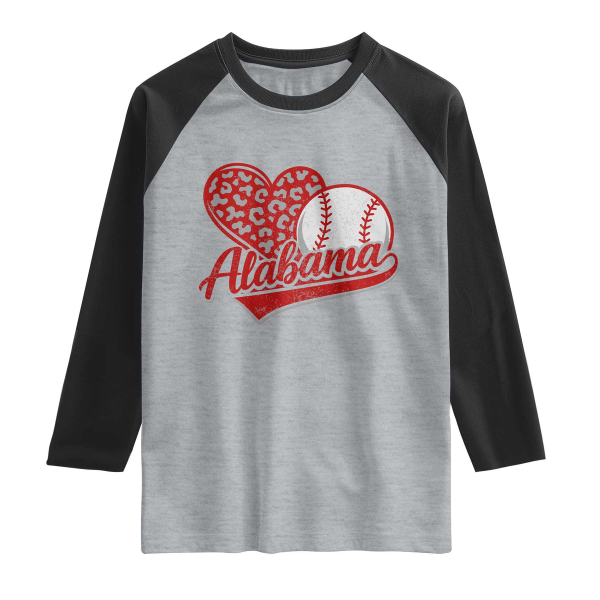 Alabama Fan Raglan Shirt AL Baseball Heart Graphic Sports Style 80s 90s TS10 Heather Gray Black Print Your Wear