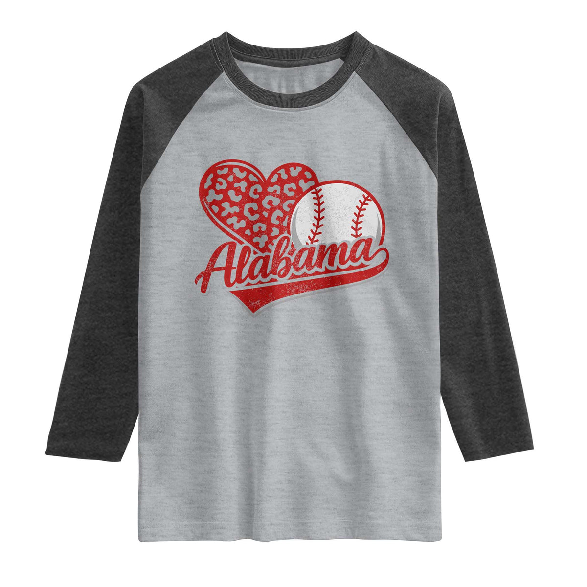 Alabama Fan Raglan Shirt AL Baseball Heart Graphic Sports Style 80s 90s TS10 Heather Gray Heather Charcoal Print Your Wear