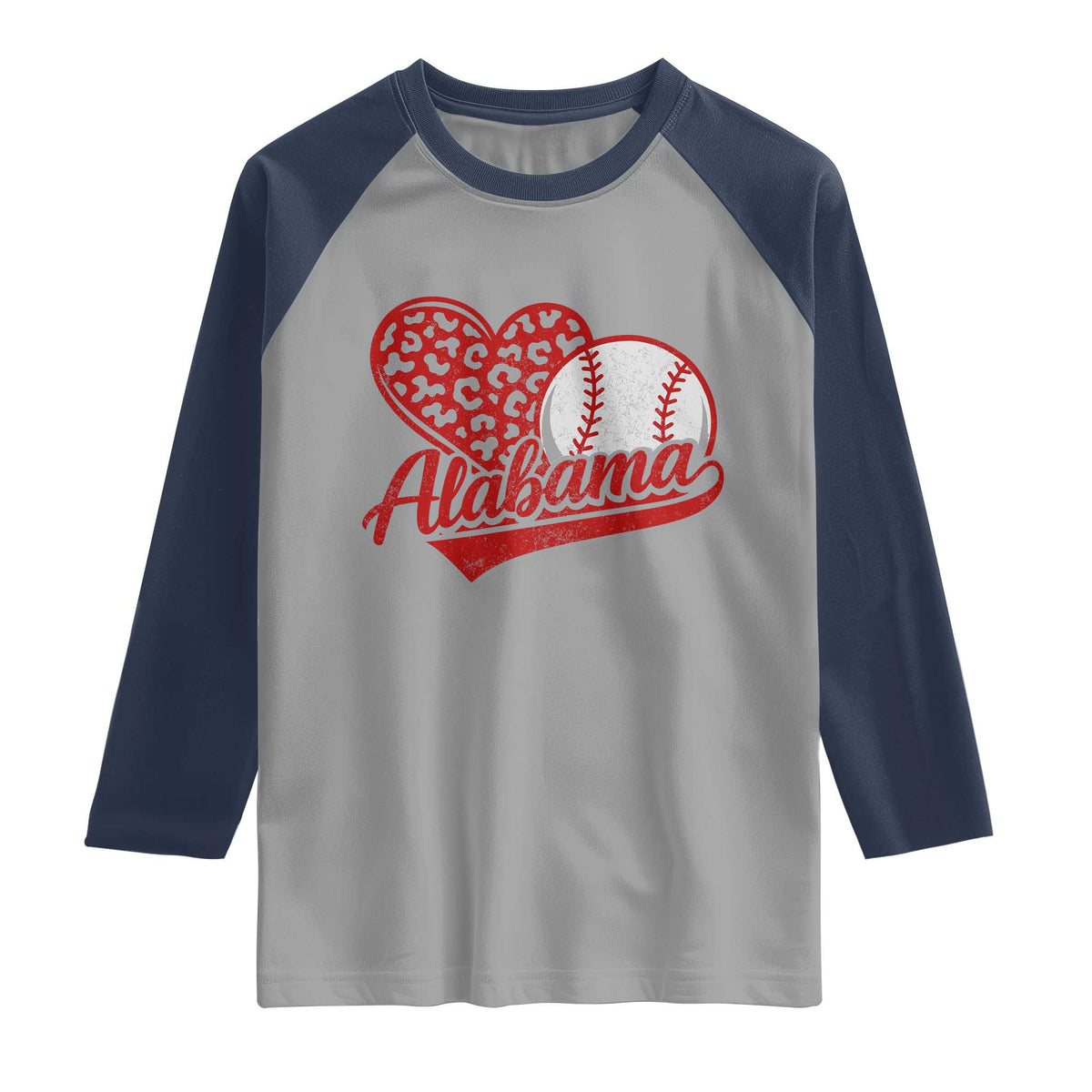 Alabama Fan Raglan Shirt AL Baseball Heart Graphic Sports Style 80s 90s TS10 Sport Gray Navy Print Your Wear