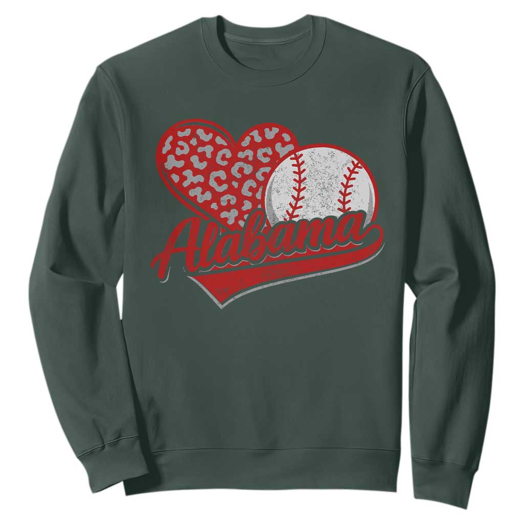 Alabama Fan Sweatshirt AL Baseball Heart Graphic Sports Style 80s 90s TS10 Dark Forest Green Print Your Wear