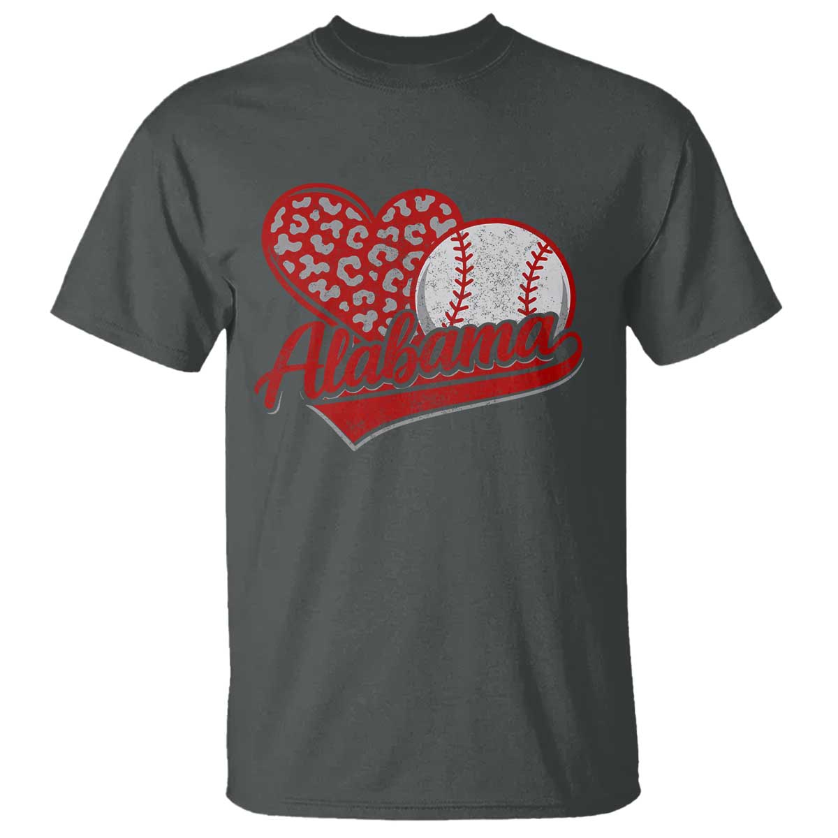 Alabama Fan T Shirt AL Baseball Heart Graphic Sports Style 80s 90s TS10 Dark Heather Print Your Wear