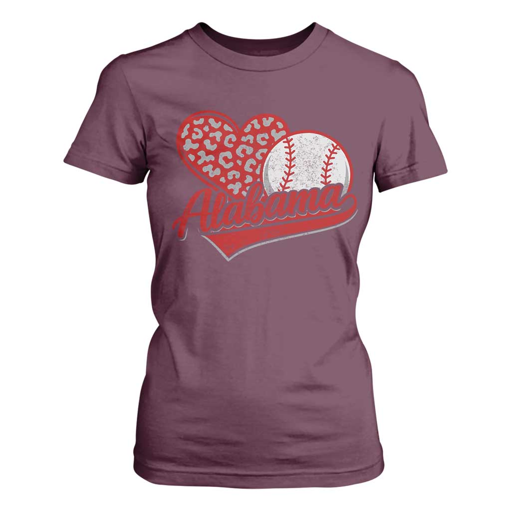 Alabama Fan T Shirt For Women AL Baseball Heart Graphic Sports Style 80s 90s TS10 Maroon Print Your Wear