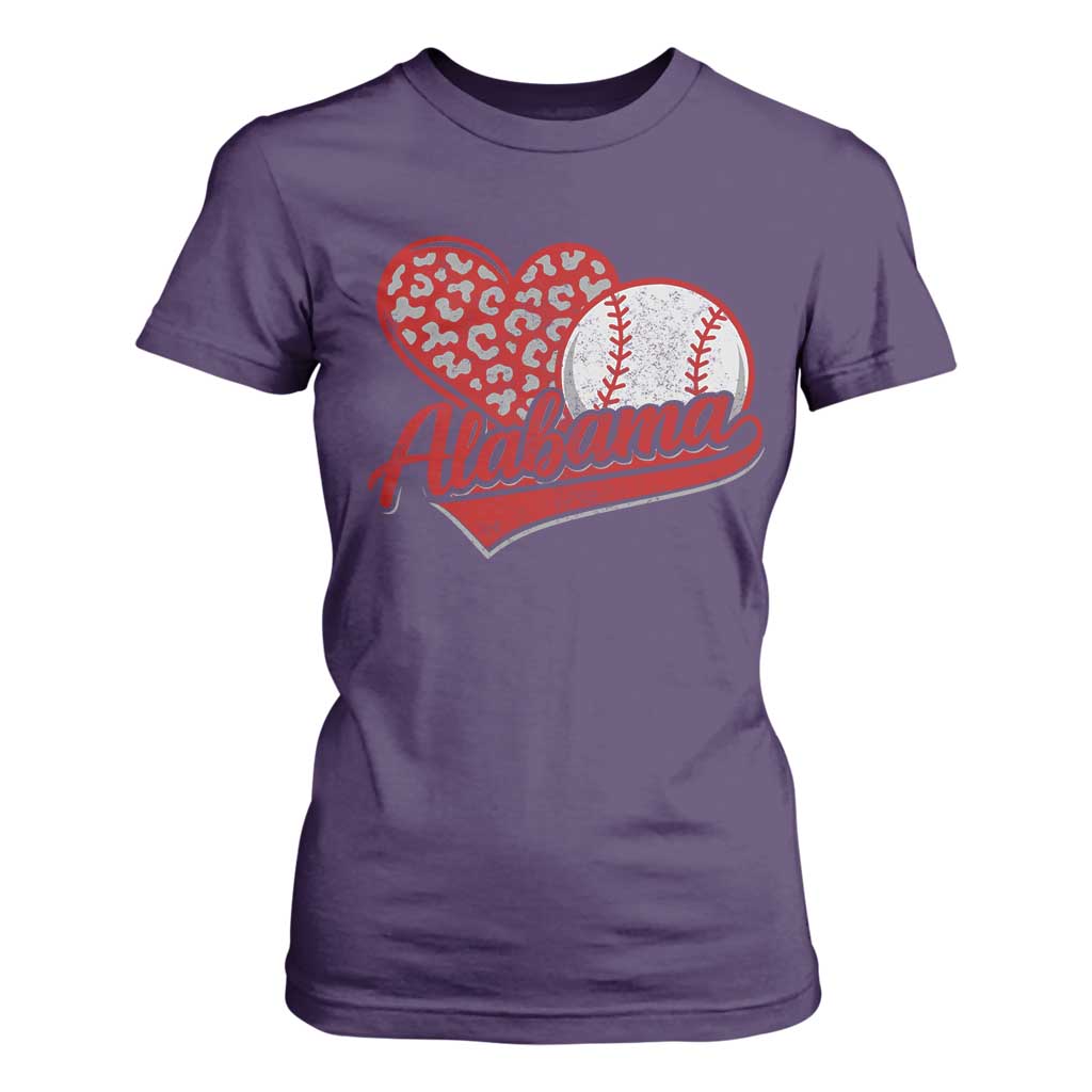 Alabama Fan T Shirt For Women AL Baseball Heart Graphic Sports Style 80s 90s TS10 Purple Print Your Wear