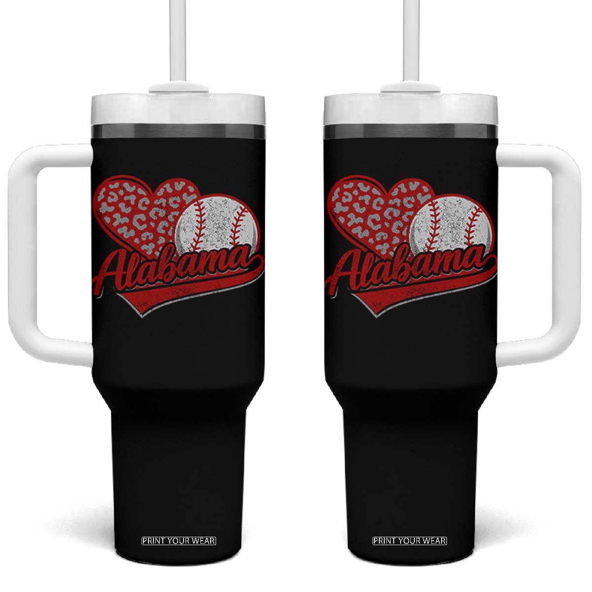 Alabama Fan Tumbler With Handle AL Baseball Heart Graphic Sports Style 80s 90s TS10 One Size: 40 oz Black Print Your Wear