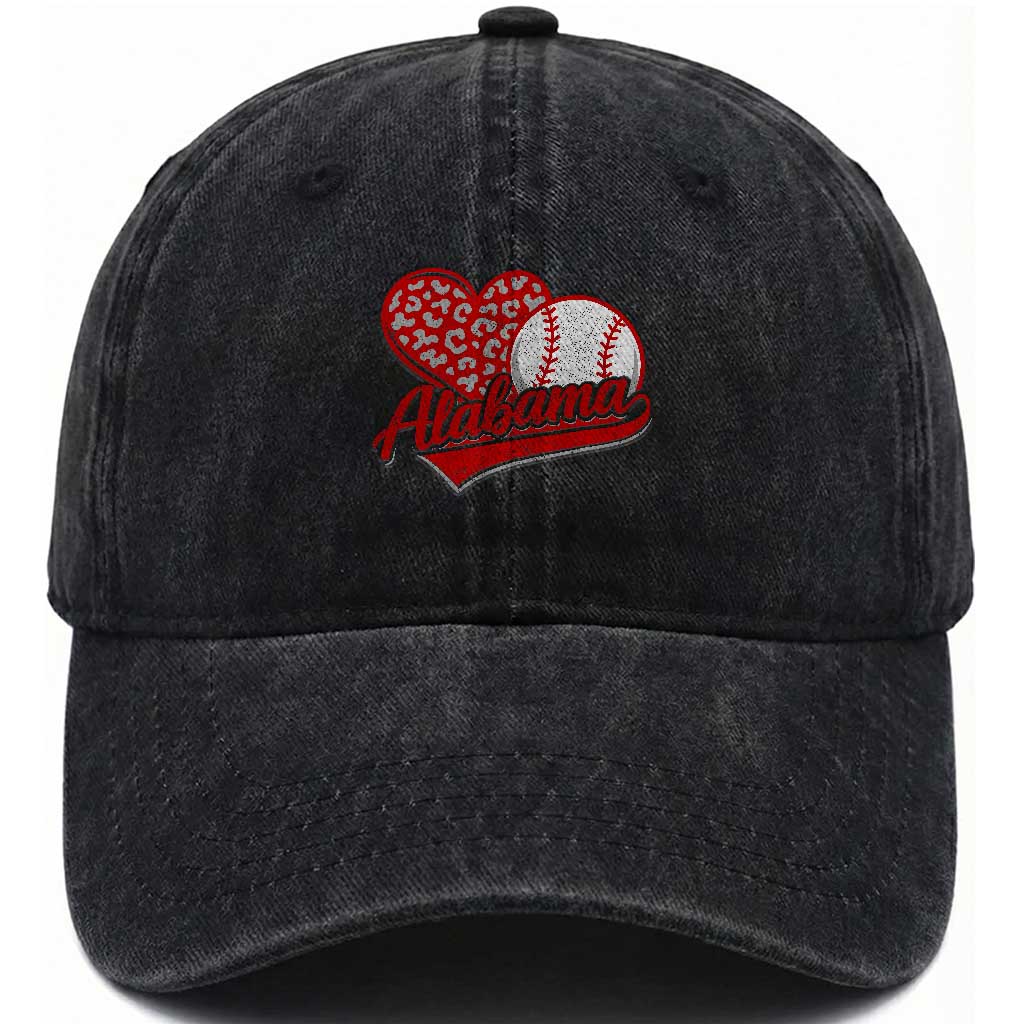 Alabama Fan Washed Cotton Baseball Cap AL Baseball Heart Graphic Sports Style 80s 90s