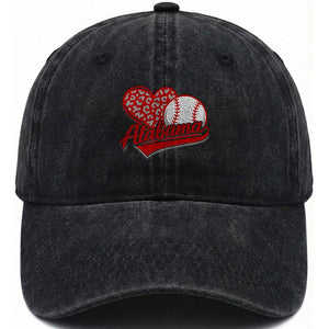 Alabama Fan Washed Cotton Baseball Cap AL Baseball Heart Graphic Sports Style 80s 90s