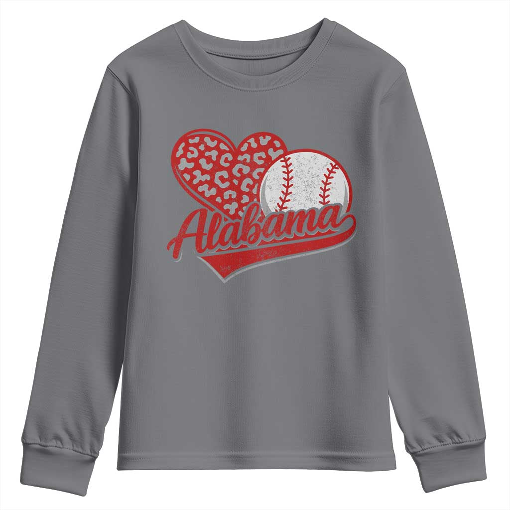 Alabama Fan Youth Sweatshirt AL Baseball Heart Graphic Sports Style 80s 90s TS10 Charcoal Print Your Wear