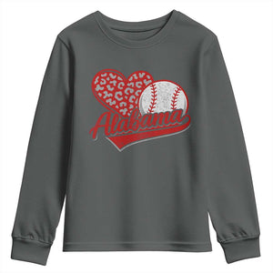 Alabama Fan Youth Sweatshirt AL Baseball Heart Graphic Sports Style 80s 90s TS10 Dark Heather Print Your Wear