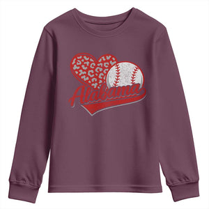 Alabama Fan Youth Sweatshirt AL Baseball Heart Graphic Sports Style 80s 90s TS10 Maroon Print Your Wear