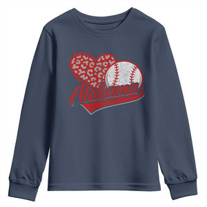 Alabama Fan Youth Sweatshirt AL Baseball Heart Graphic Sports Style 80s 90s TS10 Navy Print Your Wear