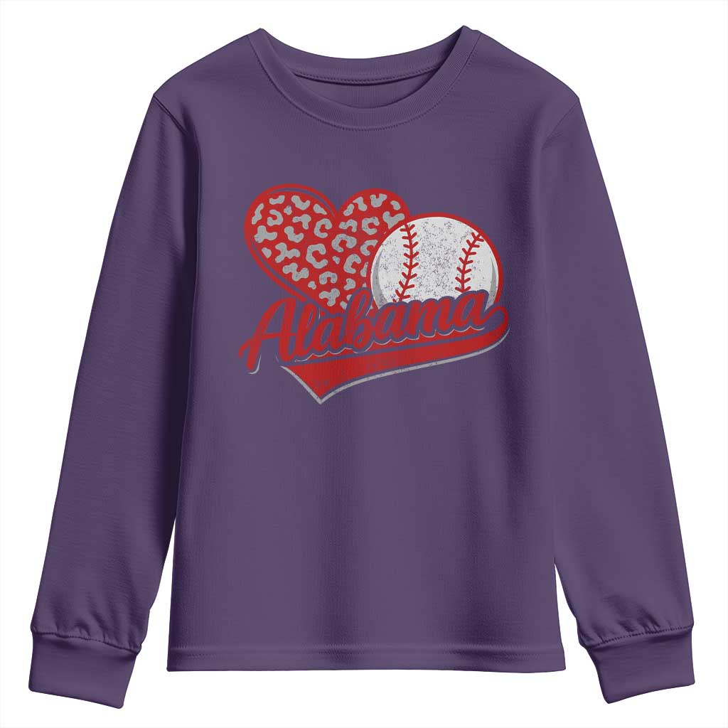 Alabama Fan Youth Sweatshirt AL Baseball Heart Graphic Sports Style 80s 90s TS10 Purple Print Your Wear